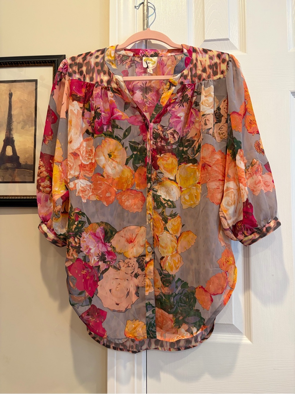 fig and flower Floral Button-Front Blouse 💐🐆